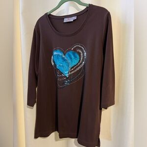 Quacker Factory Brown w/Turquoise 1X Knits Short Sleeve